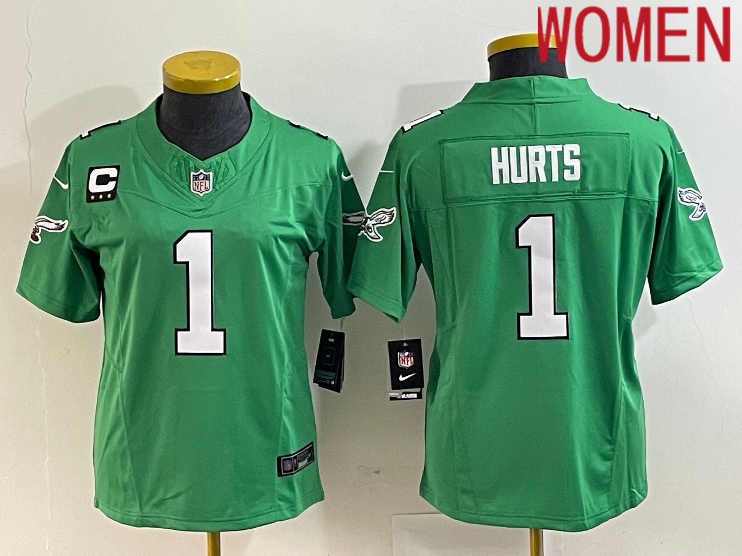 Women Philadelphia Eagles #1 Hurts Green Nike Throwback Vapor Limited NFL Jerseys